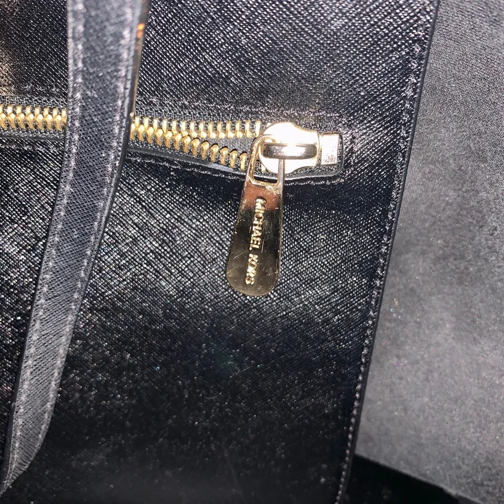 Michael Kors Black Leather Tote with Gold Logo Charm
